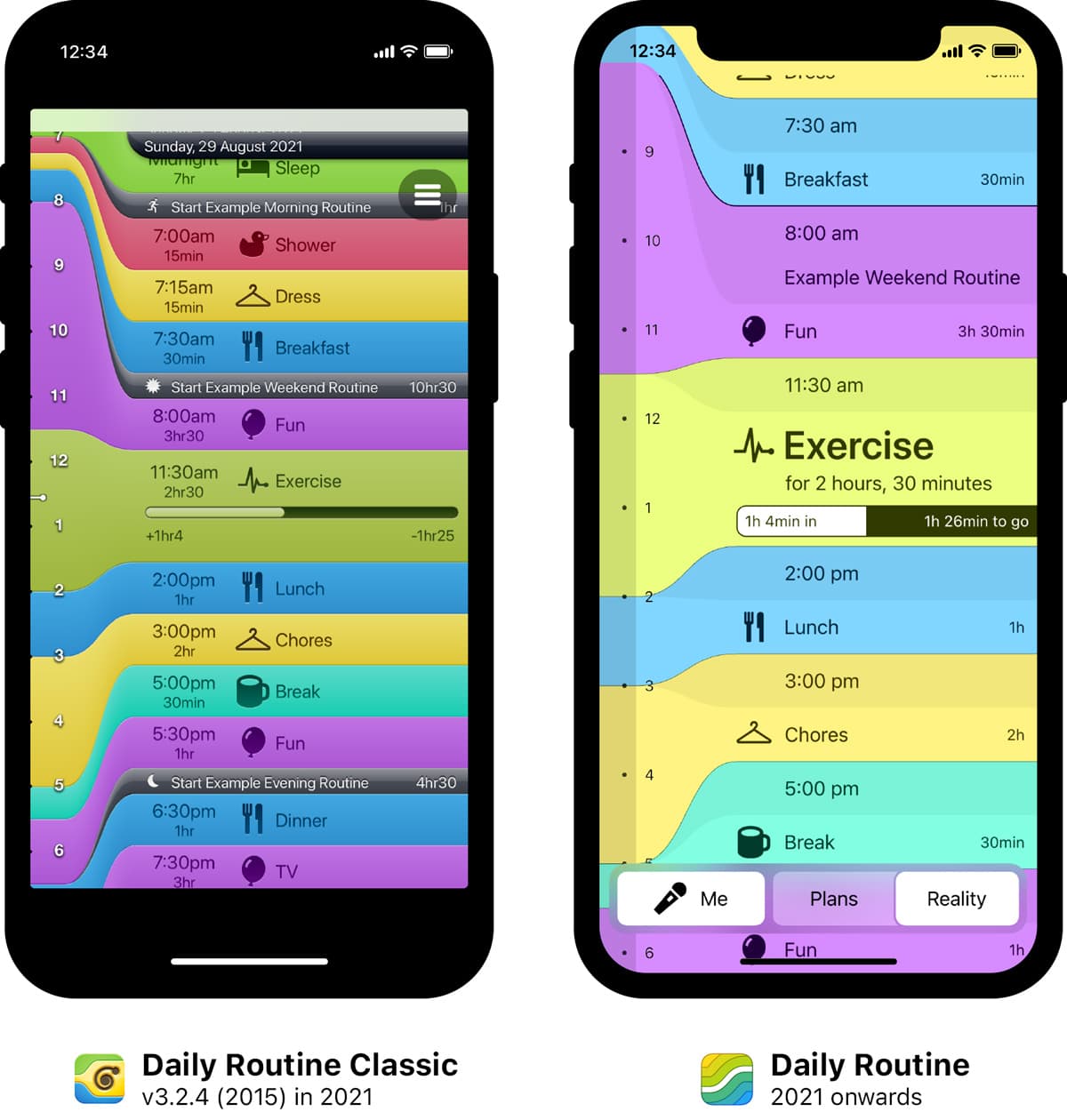 Screenshots of Daily Routine and the older Classic version